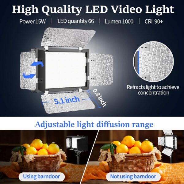 2 Pack LED Video Photography Lighting Kit with 54'' Tripod Stand, Dimmable 5600K USB Studio Lights with Barndoor -9 Color Lighting for Video Recording, Photo Studios, YouTube, TikTok, Game Streaming - Image 4