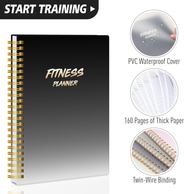 Fitness Journal Workout Planner for Women & Men - A5(5.5" x 8.5") Sturdy Workout Log Book for Gym & Personal Home Workouts - Black - Image 2