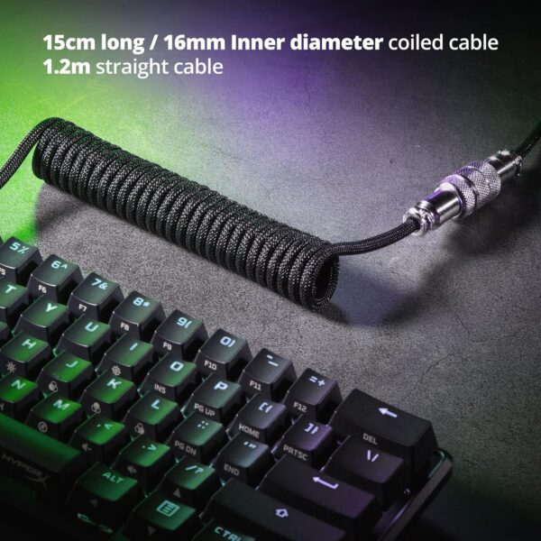 GUNMJO Pro Custom Coiled USB C Cable for Gaming Keyboard, Double-Sleeved Mechanical Keyboard Cable with Detachable Metal Aviator, 1.5M USB-C to USB-A, Classic Black Color - Image 4