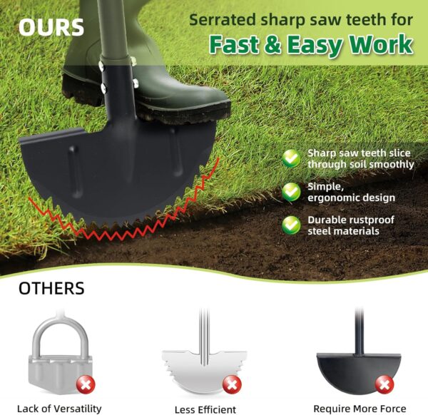 Half Moon Edger Lawn Tool - Heavy Duty Saw Tooth Manual Edgers with Sharp Blade & Wide Footplate, 38"-49" Adjustable T-Grip Handle for Landscaping, Sidewalks, Yard,Grass,Flower Bed & Garden Edging - Image 2