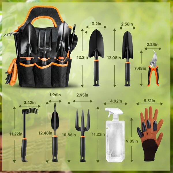 Garden Tool Set 10Pcs, Heavy Duty Gardening Tool Set, with Non-Slip Rubber Grip, Durable Garden Tools Organizer Handbag, Outdoor Hand Tools, Ideal Gardening Tool Kit Gifts for Women and Men - Image 2