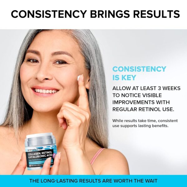 SimplyVital Collagen, Retinol & Hyaluronic Acid Cream - Anti-Aging Face Moisturizer for Face, Firming Skin Care Neck & Décolleté - Made in USA, Daily Moisturizer Face Cream Day & Night - 1.7 fl.oz. - Image 8
