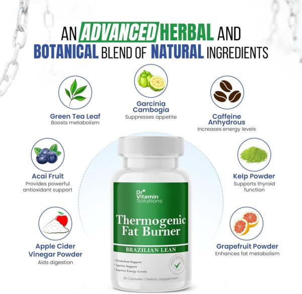 DR VITAMIN SOLUTIONS Thermogenic Fat Burner Brazilian Lean, Weight Loss Pills for Women, Waist Trimmer & Supplements for Bloating for Women & Men, 60 Capsules - Image 4