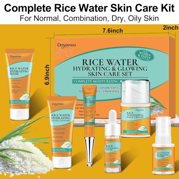 Skin Care Set,Women Teen Milk Skincare Rice Water Hydrate Glow Repair Anti-Aging Facial Routine Kit Gift Set for Womens Mom Wife Teenager Girl Birthday Trendy Stuff Christmas Gifts Stocking Stuffers - Image 6