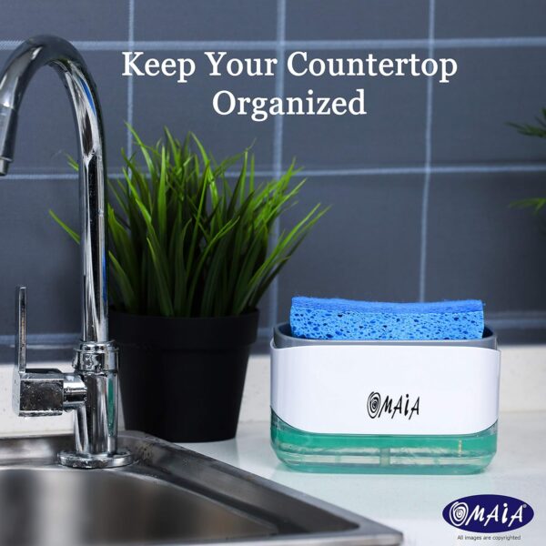 OMAIA 2-in-1 Dish Soap Dispenser with Sponge Holder - Smart Kitchen Gadget - Sink Countertop Organizer - Image 6