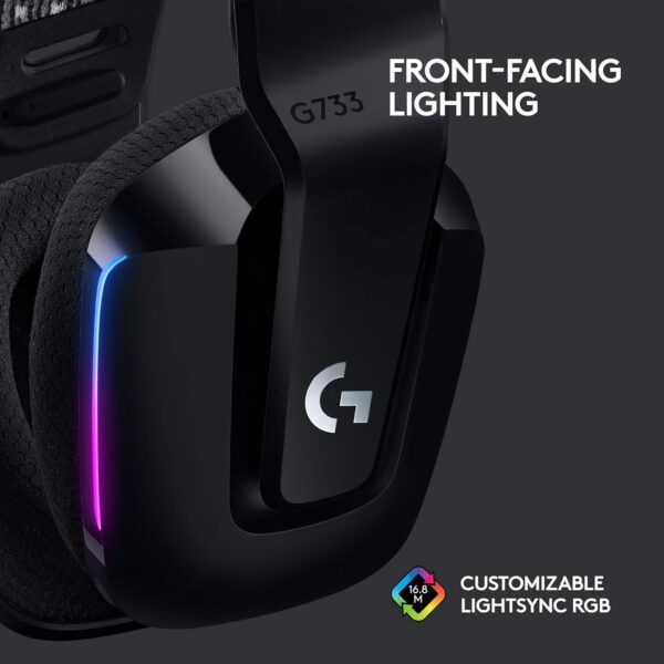 Logitech G733 Lightspeed Wireless Gaming Headset, Suspension Headband, Lightsync RGB, Blue VO!CE Mic, PRO-G Audio – Black, Gaming Headset Wireless, PC, PS5, PS4, Switch Compatible - Image 4