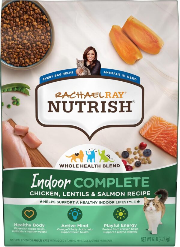 Rachael Ray Nutrish Indoor Complete Premium Natural Dry Cat Food, Chicken with Lentils & Salmon Recipe, 6 Pounds (Packaging May Vary)