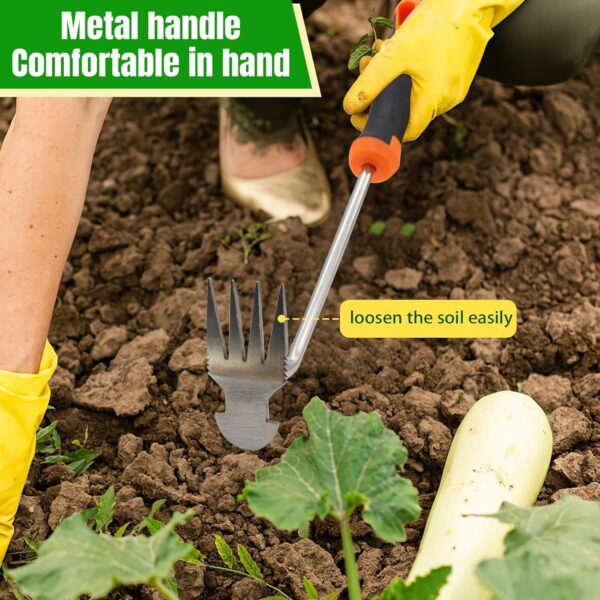 Weed Removal Tool, 2025 New Garden Weeding Tools Manganese Steel Hand Weeder Tool with Handle, 4 Teethes Dual Purpose Manual Weeders Tool Weed Pulling Tool for Garden (Rubber Handle) - Image 4