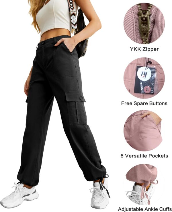 Lepunuo Women's High Waisted Cargo Pants Travel Y2K Streetwear Baggy Stretchy Pants with 6 Pockets Drawstring Ankle Cuffs - Image 2