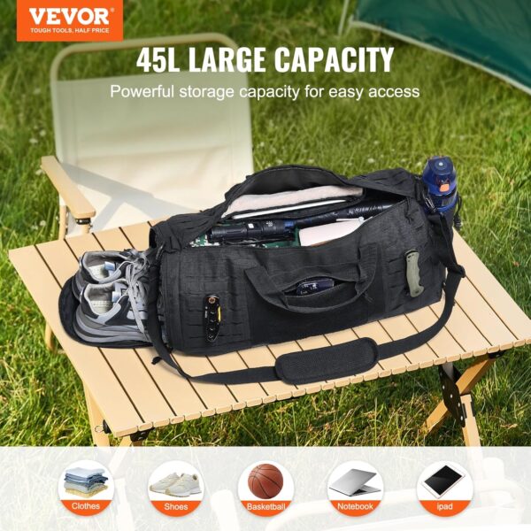 VEVOR 45L Tactical Traveling Pack, Military Pack with Shoe Compartment, Waterproof Tactical Traveling Pack for Men, Gym Workout Bag Gear Bag for Overnight, Basketball, Football, Fitness, Travel - Image 2