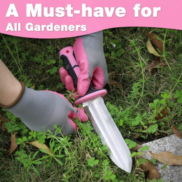 WORKPRO Hori Hori Garden Knife, 7" Stainless Steel Blade with Cutting Edge, Garden Tools with Oxford Sheath, Ergonomic TRP Handle with Hanging Hole for Weeding, Planting, Digging, Pink - Image 7