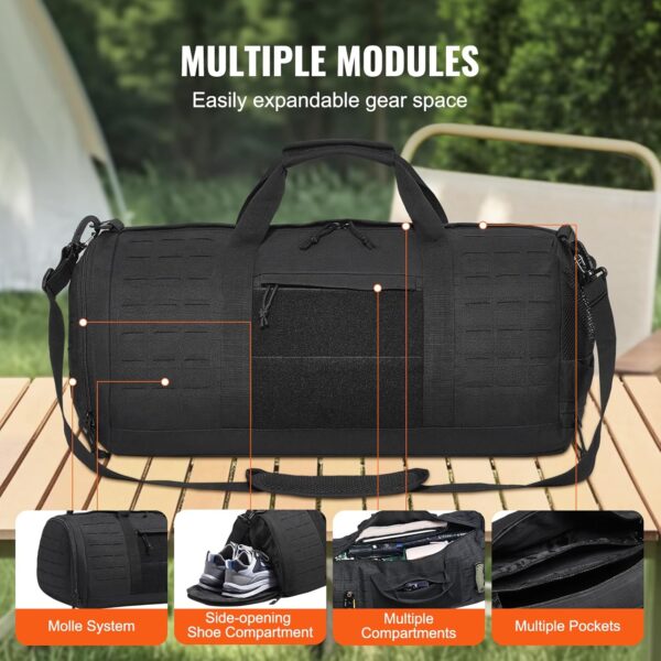 VEVOR 45L Tactical Traveling Pack, Military Pack with Shoe Compartment, Waterproof Tactical Traveling Pack for Men, Gym Workout Bag Gear Bag for Overnight, Basketball, Football, Fitness, Travel - Image 5