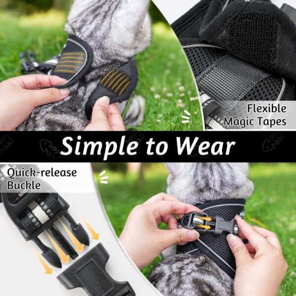 rabbitgoo Cat Harness and Leash Set for Walking Escape Proof, Adjustable Soft Kittens Vest with Reflective Strip for Cats, Comfortable Outdoor Vest, Black, S - Image 2