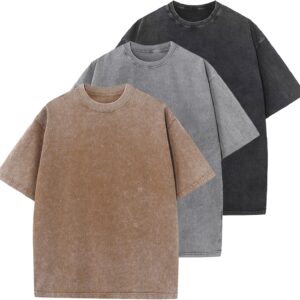 Men's Cotton T-Shirts Oversized Unisex Short Sleeves Casual Loose Wash Solid Basic Tee Tops