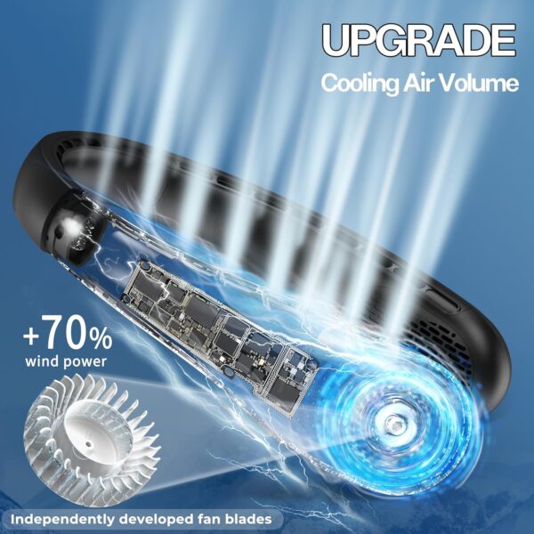 KIDEE Neck Fan, Portable Bladeless Neck Fans, Upgrade 360° Airflow, Super Quiet, 3 Speeds, 4000mAh Personal Wearable Neck Fan, Upgraded Cooling Air Volume USB Rechargeable Hands Free Fan - Image 3