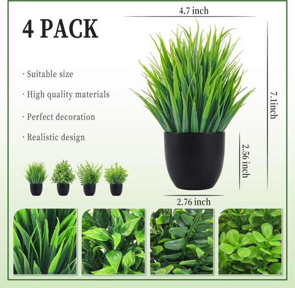 Der Rose Fake Plants 4 Packs Artificial Plants Small Faux Plants Black Bathroom Accessories for Bathroom Home Office Desk Decor Indoor - Image 3