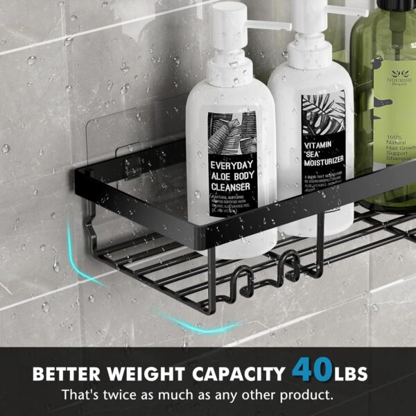 Moforoco Shower Caddy Shelf Organizer Rack, Self Adhesive Black Bathroom Shelves Basket, Home Farmhouse Wall Inside Organization and Storage Decor Rv Accessories, First Camper Apartment Essentials - Image 5