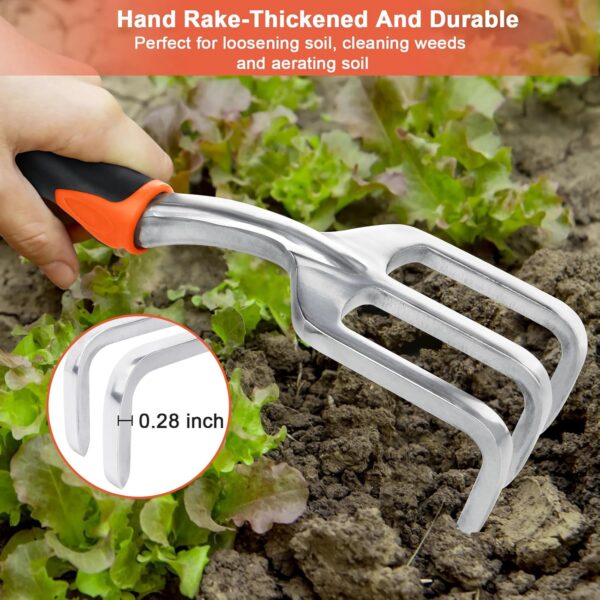 Garden Tools Set, 3 Pack Heavy Duty Gardening Tools Set Include Garden Shovel, Transplant Trowel and Hand Rake with Ergonomic Handle, Aluminum Alloy Lawn for Planting, Orange - Image 6