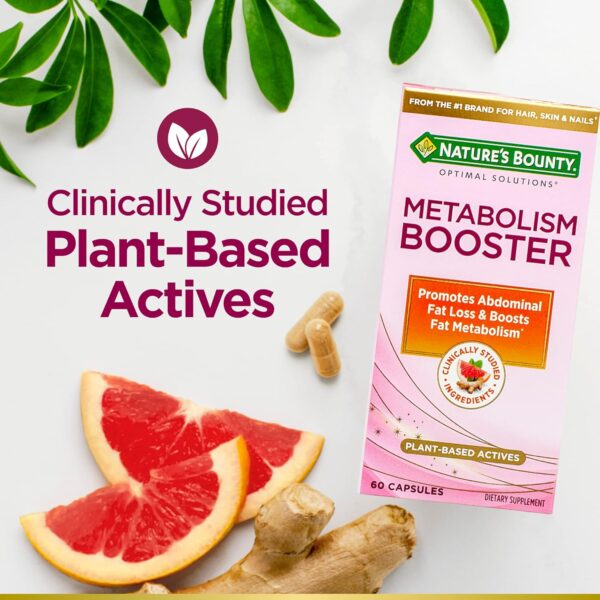 Nature's Bounty Optimal Solutions Metabolism Booster Supplement, Boosts Fat Metabolism, Promotes Abdominal Fat Loss, With Citrus Extracts and Black Ginger, 60 Capsules - Image 4