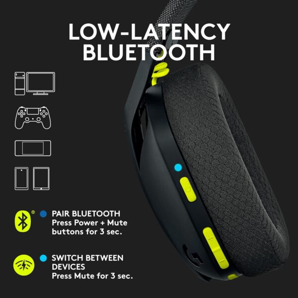 Logitech G435 LIGHTSPEED Wireless Bluetooth Gaming Headset - Lightweight, built-in mics, 18h battery, compatible with Dolby Atmos, PC, PS4, PS5, Nintendo Switch, Mobile - Black - Image 3