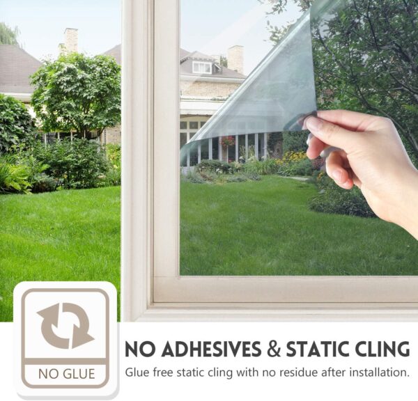 KESPEN Window Privacy Film One Way Daytime Privacy Static Cling Sun Blocking Anti UV Reflective Window Tint for Home and Office, Black-Silver, 17.5 Inch X 6.5 Feet - Image 7