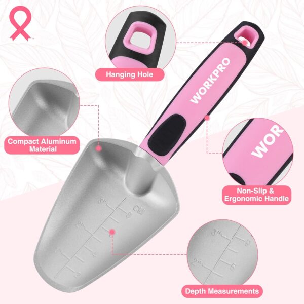 WORKPRO 5PCS Garden Tool Set, Powder Coating Compact Aluminum Gardening Tool Set with Repotting Mat, Outdoor Garden Hand Tools, Ideal Gardening Gift, Pink - Image 8