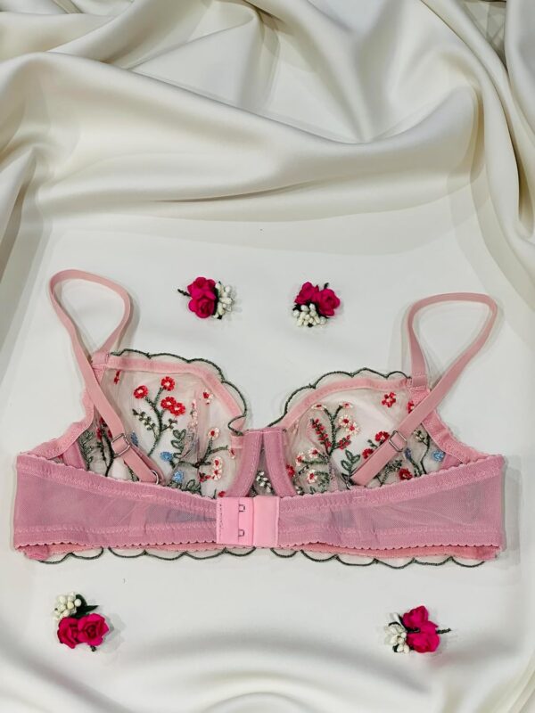 Sheer Floral Colorful Embroidery Underwire Bra and Underwear Panty Matching Set Pink Lingerie For Women - Image 6