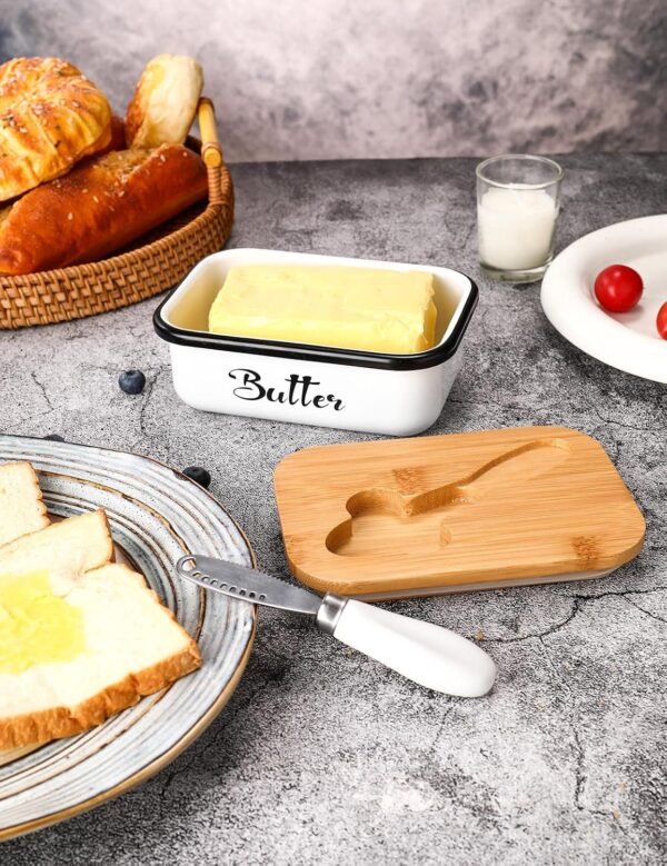 Butter Dish with Lid,Butter Dish for Countertop,AISBUGUR Metal Butter Keeper with Stainless Steel Multipurpose Butter Knife,Large Butter Container with Silicone Home Decor Kitchen Gift White - Image 7