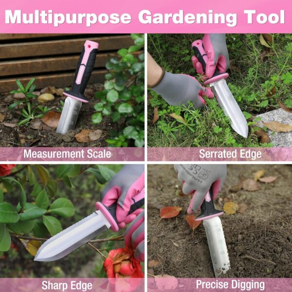 WORKPRO Hori Hori Garden Knife, 7" Stainless Steel Blade with Cutting Edge, Garden Tools with Oxford Sheath, Ergonomic TRP Handle with Hanging Hole for Weeding, Planting, Digging, Pink - Image 2
