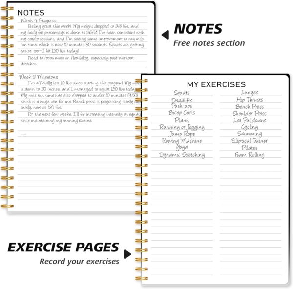Fitness Journal Workout Planner for Women & Men - A5(5.5" x 8.5") Sturdy Workout Log Book for Gym & Personal Home Workouts - Black - Image 6