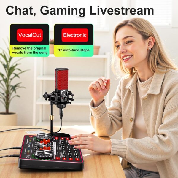 Podcast Microphone Bundle with Live Sound Board Audio Mixer, Podcast Equipment Bundle with 3.5mm Condenser Microphone for Pc/Phone Live Streaming Singing Gaming, Soundboard with Voice Changer, Denoise - Image 6