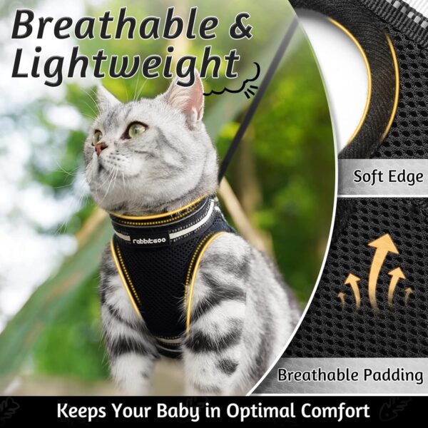 rabbitgoo Cat Harness and Leash Set for Walking Escape Proof, Adjustable Soft Kittens Vest with Reflective Strip for Cats, Comfortable Outdoor Vest, Black, S - Image 3