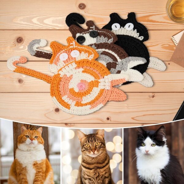 Drink Coaster | Cat Gifts for Cat Lovers,Fun Woven Creative Coasters,Cute Coffee Coaster for Home Decor Tabletop Protection Suitable for Kinds Cups (3PC) - Image 2