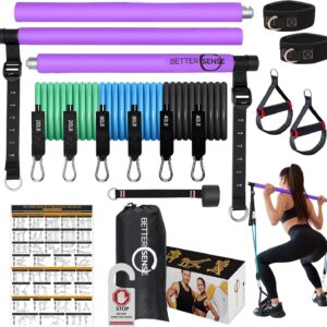 Upgraded Pilates Bar Kit – 39” Adjustable Exercise Equipment for Men, Women with 6X 20, 30, 40 lbs Resistance Bands with Adjustment Buckle – Pilates Equipment for Home Workouts for All Fitness Levels