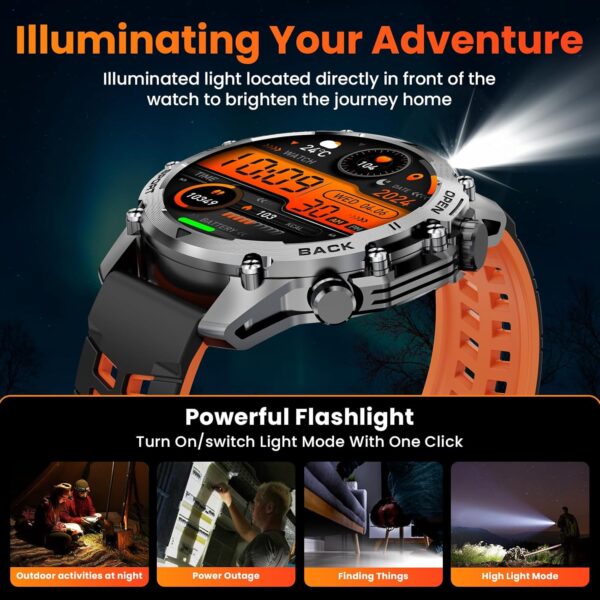Smart Watch (Call/Notification),1.52'' Military Smart Watches for Men, Two Style Kits,Flashlight,100+Sport Modes/Heart Rate/Sleep Monitor/Pedometer, Fitness Tracker Android Phones iPhone Compatible - Image 2