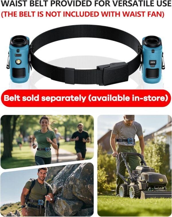 2025 Upgrade Portable Waist Fan Clip on 10000mAh Body Wearable Belt Clip Fan Undershirt Personal Cooling Neck Fans with 5 Speeds Flashlight&Power Bank 40H Cooling For Outdoor Camping Travel (Blue) - Image 4