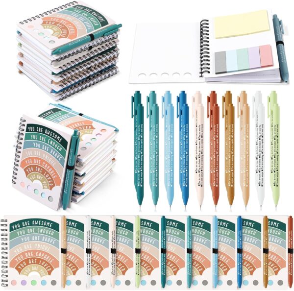 Janlaugh 60 Pcs Mental Health Gifts for Women Men Includes 30 Mental Health Notebook 30 Ballpoint Pen Ruled Journal with Adhesive Notes Therapist Journal for College School Supplies (Rainbow Style)