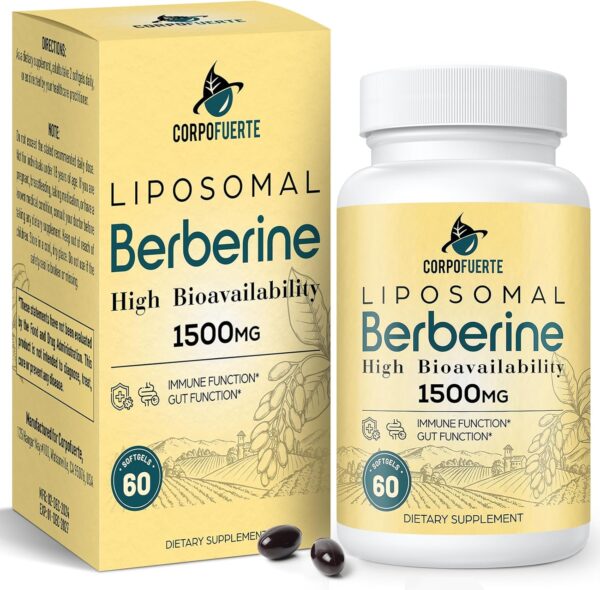 Liposomal Berberine HCl 1500 mg - Berberine Supplement Activates AMPK & GLP-1 - Supports Reduces Body Burden in Women and Men (1 Pack)