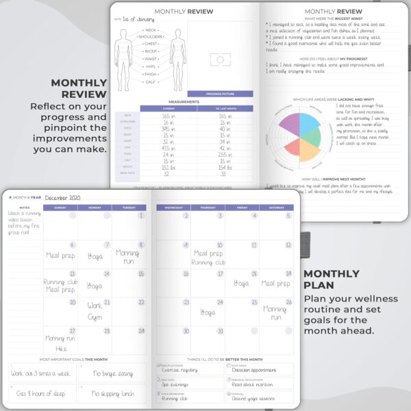 Clever Fox Fitness & Food Journal – Nutrition & Workout Planner for Women & Men – Diet & Gym Exercise Log Book with Calendars, Diet & Training Trackers - Undated, A5 Size, Hardcover (Grey) - Image 4