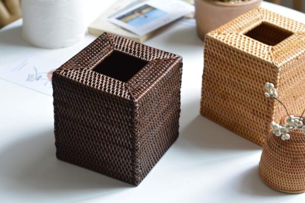 Rattan Tissue Box Cover Square, Hand Woven Wicker Tissue Holder, 5.5 x 5.5 X 5.7 inch, Natural - Image 8