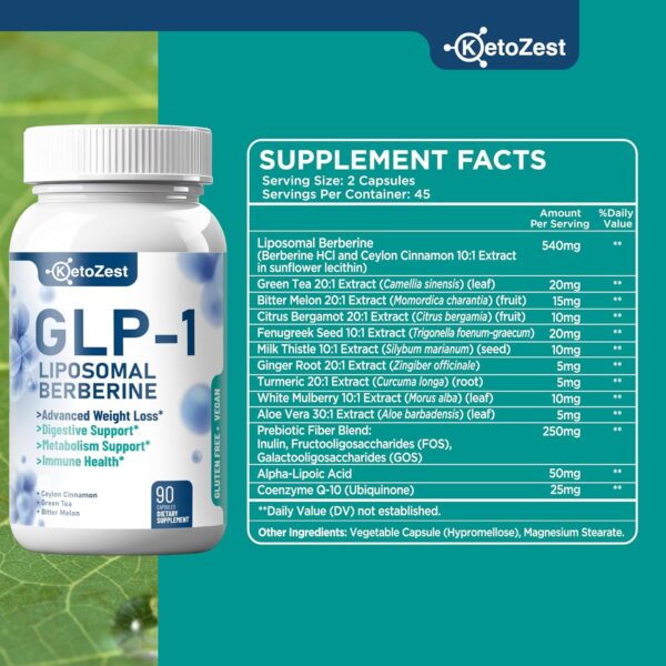 GLP-1 Weight Loss Support Supplement - 15-in-1 GLP1 Booster for Suport Weight Management Appetite Suppressant Fat Burn for Women Men - with Liposomal Berberine HCl Bitter Melon Citrus - Image 7