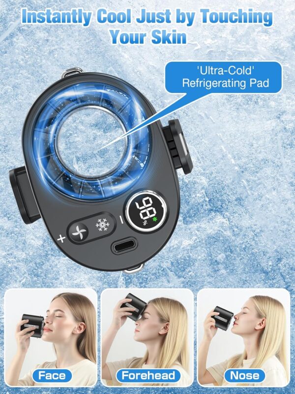 Handheld Portable Fan Rechargeable with Ice Cooler, 5000mAh, 1-100 Speeds,Strong Airflow, Personal Waist Fan, Hands-Free Hanging,Wearable for Camping, Outdoor, Jobsite - Image 6