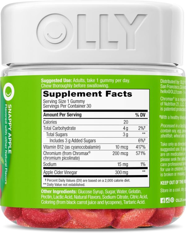 OLLY Metabolism Gummy Rings, Apple Cider Vinegar, Vitamin B12, Chromium, Energy and Digestive Health, Chewable Supplement, Apple Flavor - 30 Count - Image 8