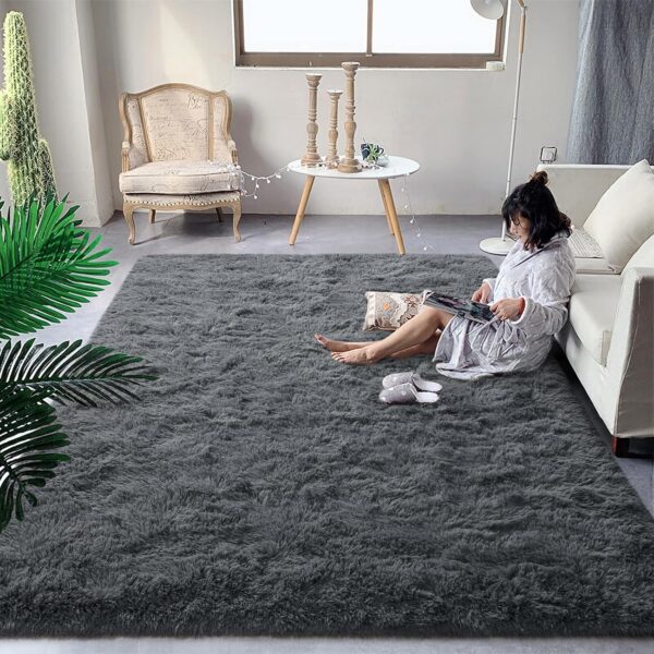 DweIke Super Soft Rug Fluffy Carpet for Living Room Bedroom, 4x6 ft Shaggy Grey Kids Area Rugs for Girls Boys Nursery Dorm Home Decor, Non-Slip Washable Plush Indoor Throw Carpets, Gray - Image 2