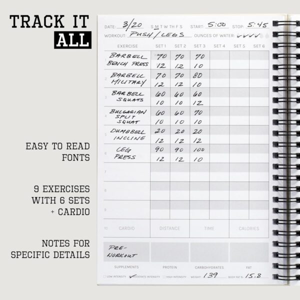 The Ultimate Fitness Journal for Tracking and Crushing Your Gym Goals - Detailed Workout Planner & Log Book For Men and Women - Great Gym Accessories With Calendar, Nutrition & Progress Tracker - Image 3