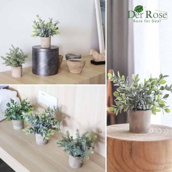 Der Rose 3 Pack Mini Potted Fake Plants Artificial Plastic Eucalyptus Plants Topiaries for Home Office Desk Farmhouse Room Bathroom Decor - Image 3