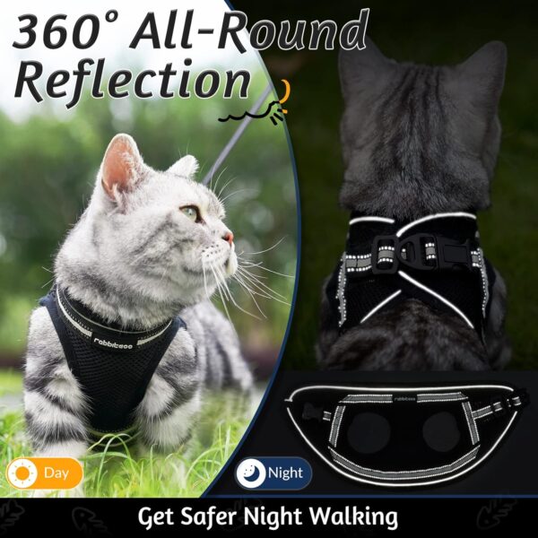 rabbitgoo Cat Harness and Leash Set for Walking Escape Proof, Adjustable Soft Kittens Vest with Reflective Strip for Cats, Comfortable Outdoor Vest, Black, S - Image 7