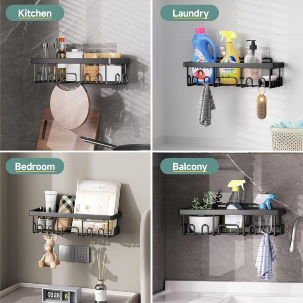 Veken Rustproof & Waterproof Shower Caddy 6-Pack, No Drilling Adhesive Shelves Rack with Soap Holder, Large Capacity Bathroom Organizers and Storage, Wall-Mounted Kitchen & Home Decor - Image 8