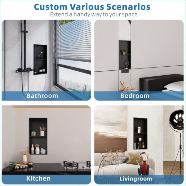 Shower Niche Stainless Steel: No Tile Needed Double Layer - 12x24 Inchs Recessed Wall Niches Shelf for Bathroom Storage - Matte Black - Image 7