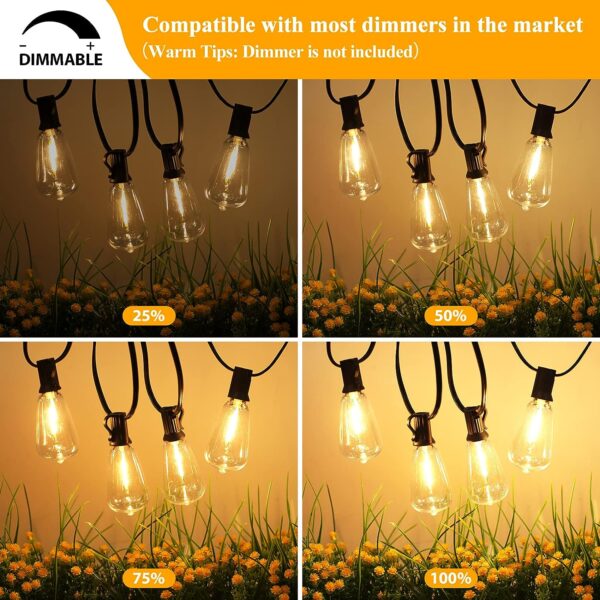 Brightever LED Outdoor String Lights 100FT Patio Lights with 52 Shatterproof ST38 Vintage Edison Bulbs, Outside Hanging Light Waterproof for Porch, Deck, Garden, Backyard, Balcony, Dimmable 2700K - Image 4